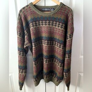 VTG Cape Isle Knitters Multi Abstract 3D Knit Crew Neck Grandpa Sweater SZ XL